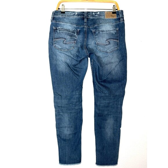 Silver Jeans Super Stretch Boyfriend Distressed Mid-Rise Cropped Jeans W29/L25 - Picture 2 of 11